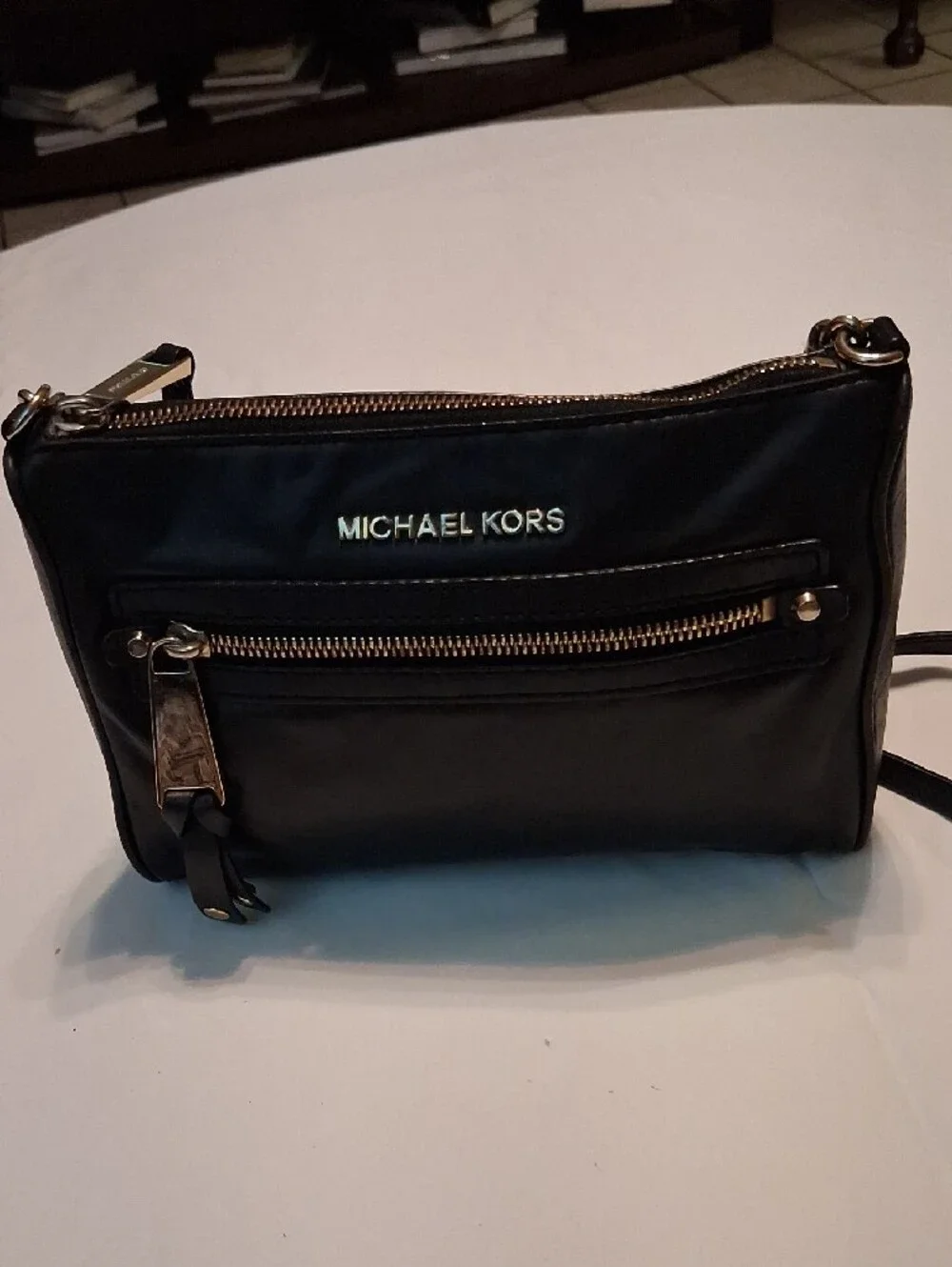 Michael Kors Black Leather Crossbody with Gold-Tone Accents